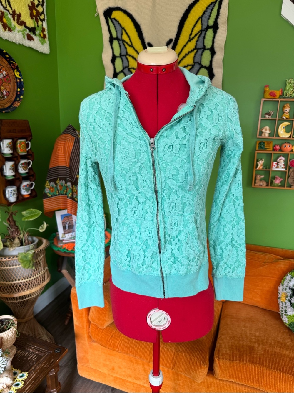 Vintage y2k Lace Zip Hoodie Sweater